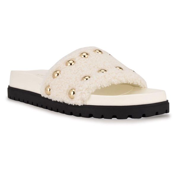 Nine West Freely Studded Flat White Slippers | Ireland 50G56-4L47